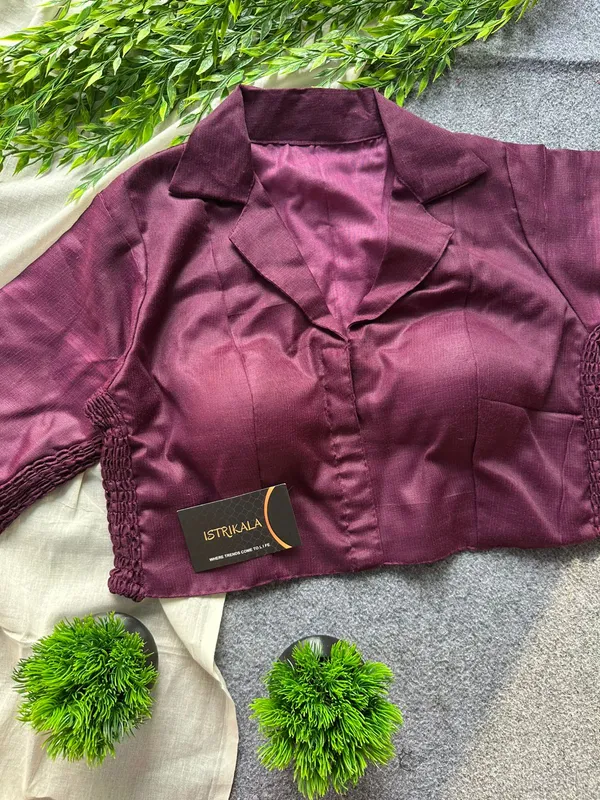 Wine_Purple_Collar_Style_Stretchable_Blouse_–_Cotton_Silk,_Front_Open