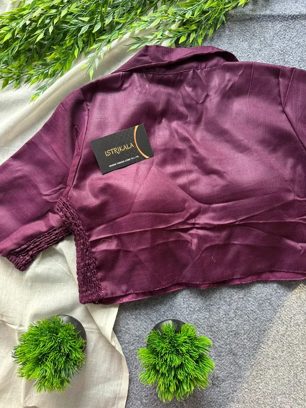 Wine_Purple_Collar_Style_Stretchable_Blouse_–_Cotton_Silk,_Front_Open