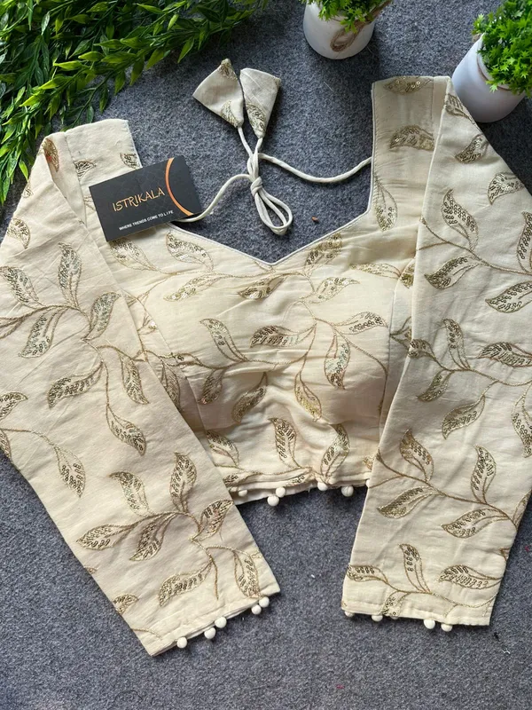 cream_Pure_Cotton_Embroidered_Blouse_|_Free_Size_36–42_Designer_Blouse