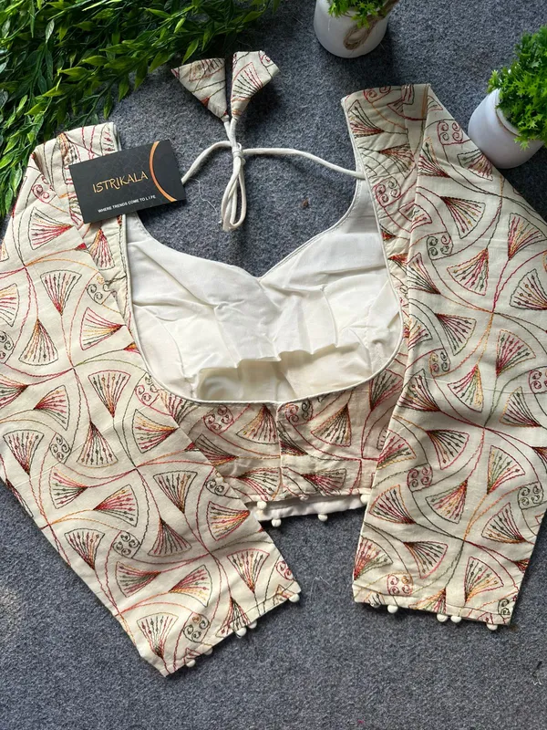 cream_Pure_Cotton_Embroidered_Blouse_|_Free_Size_36–42_Designer_Blouse