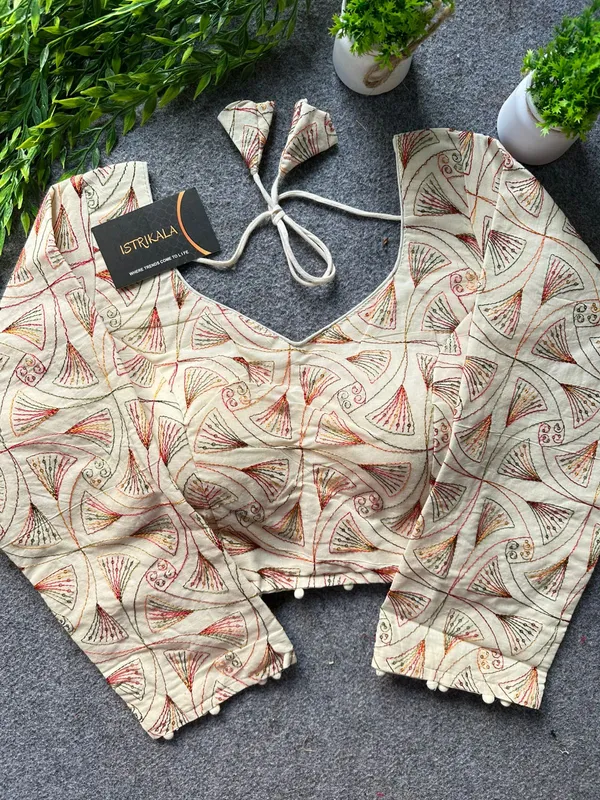 cream_Pure_Cotton_Embroidered_Blouse_|_Free_Size_36–42_Designer_Blouse