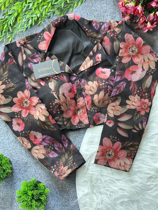 Peach_Organza_Floral_Print_Front_Open_Saree_Blouse