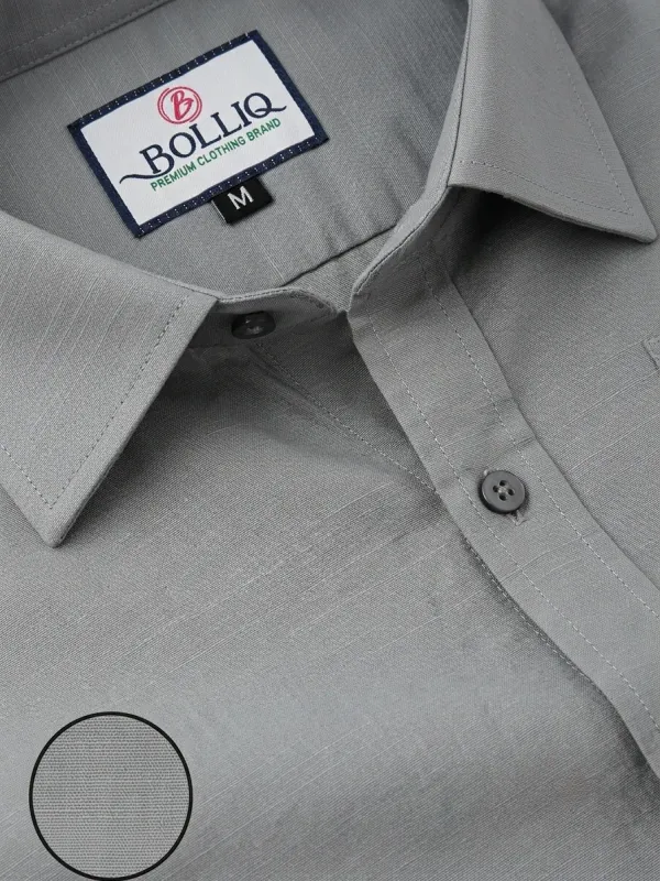 BOLLIQ_Premium_Grey_pure_cotton_linen_Shirt