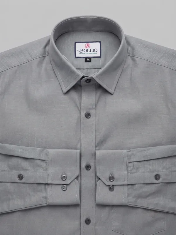 BOLLIQ_Premium_Grey_pure_cotton_linen_Shirt