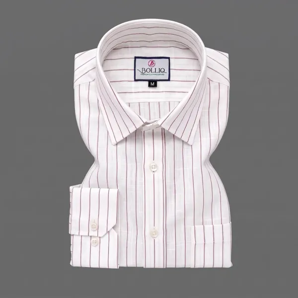 BOLLIQ_Signature_Ivory_Wine_Stripe_100%_Cotton_Linen_Shirt