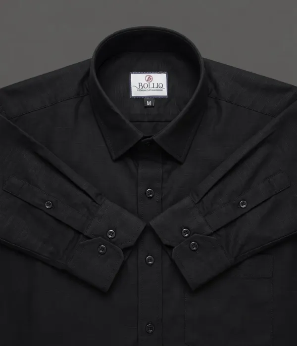 Bolliq_Premium_Black_Cotton-Linen_Shirt