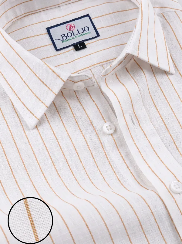BOLLIQ_Caramel_Stripe_100%_Cotton_Linen_Shirt