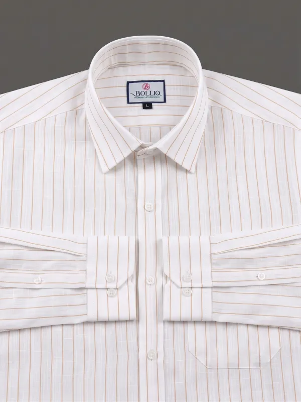 BOLLIQ_Caramel_Stripe_100%_Cotton_Linen_Shirt