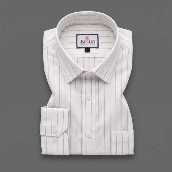 BOLLIQ_Caramel_Stripe_100%_Cotton_Linen_Shirt
