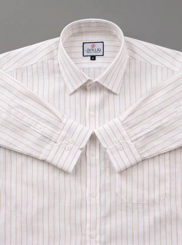 BOLLIQ_Caramel_Stripe_100%_Cotton_Linen_Shirt
