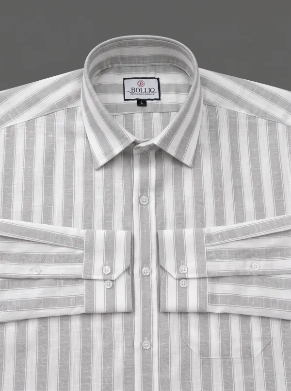 BOLLIQ_Graphite_Stripe_100%_Cotton_Linen_Shirt