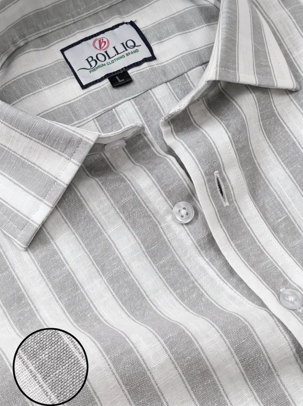 BOLLIQ_Graphite_Stripe_100%_Cotton_Linen_Shirt