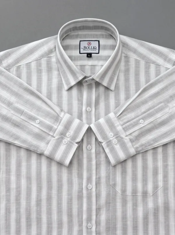 BOLLIQ_Graphite_Stripe_100%_Cotton_Linen_Shirt