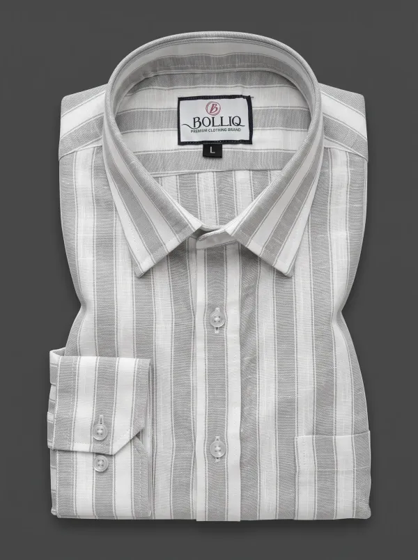 BOLLIQ_Graphite_Stripe_100%_Cotton_Linen_Shirt
