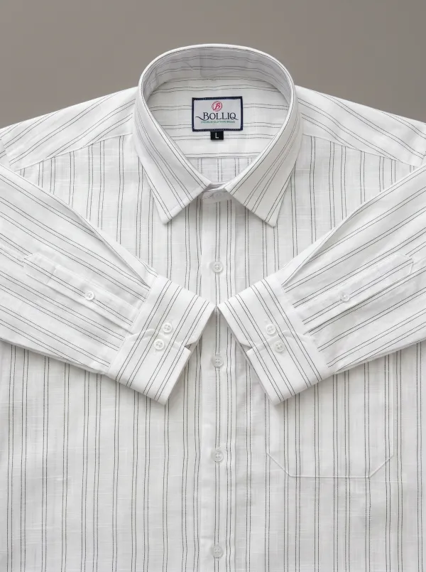 BOLLIQ_Ivory_Mist_Stripe_100%_Cotton_Linen_Shirt