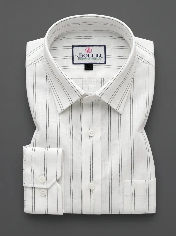 BOLLIQ_Ivory_Mist_Stripe_100%_Cotton_Linen_Shirt
