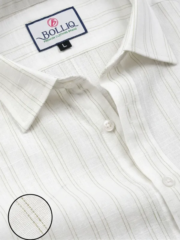 BOLLIQ_Ivory_Soft_Sage_Stripe_100%_Cotton_Linen_Shirt
