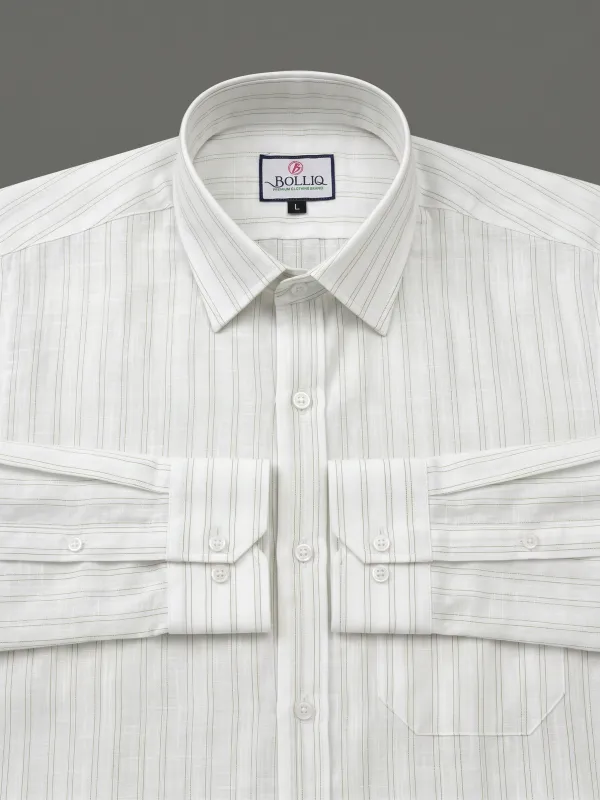 BOLLIQ_Ivory_Soft_Sage_Stripe_100%_Cotton_Linen_Shirt
