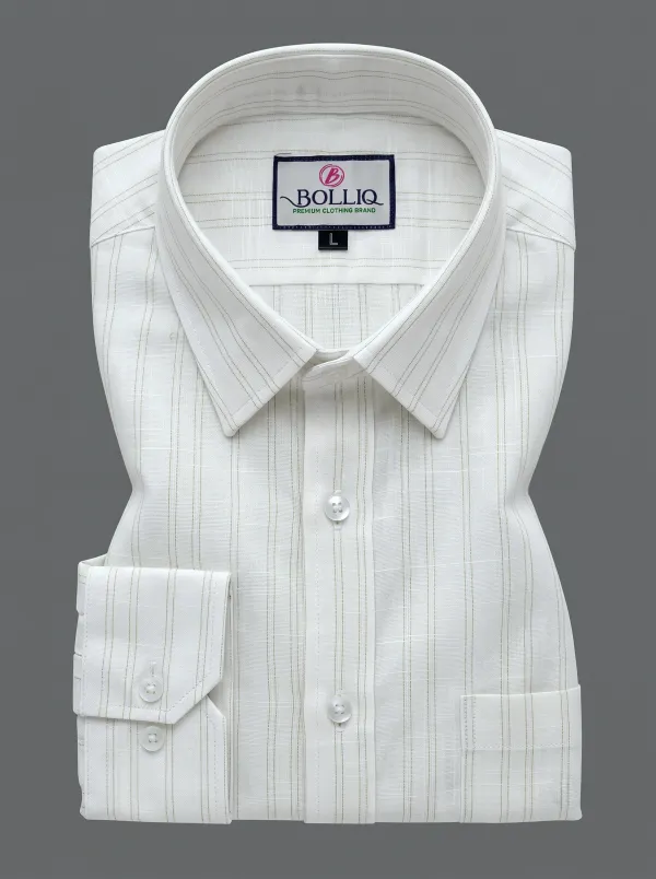 BOLLIQ_Ivory_Soft_Sage_Stripe_100%_Cotton_Linen_Shirt