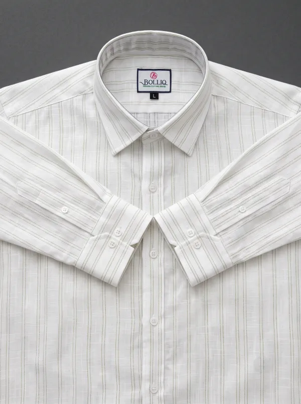 BOLLIQ_Ivory_Soft_Sage_Stripe_100%_Cotton_Linen_Shirt