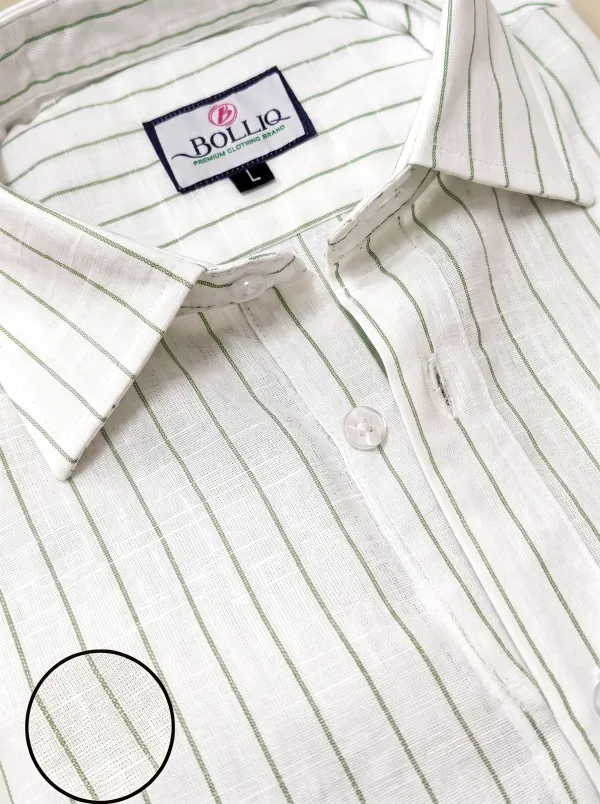 BOLLIQ_Pistachio_Stripe_100%_Cotton_Linen_Shirt