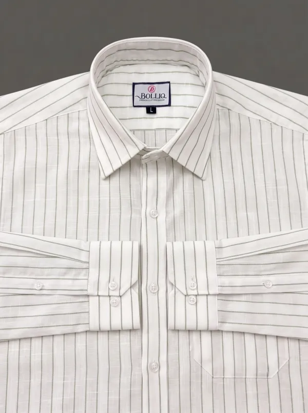 BOLLIQ_Pistachio_Stripe_100%_Cotton_Linen_Shirt