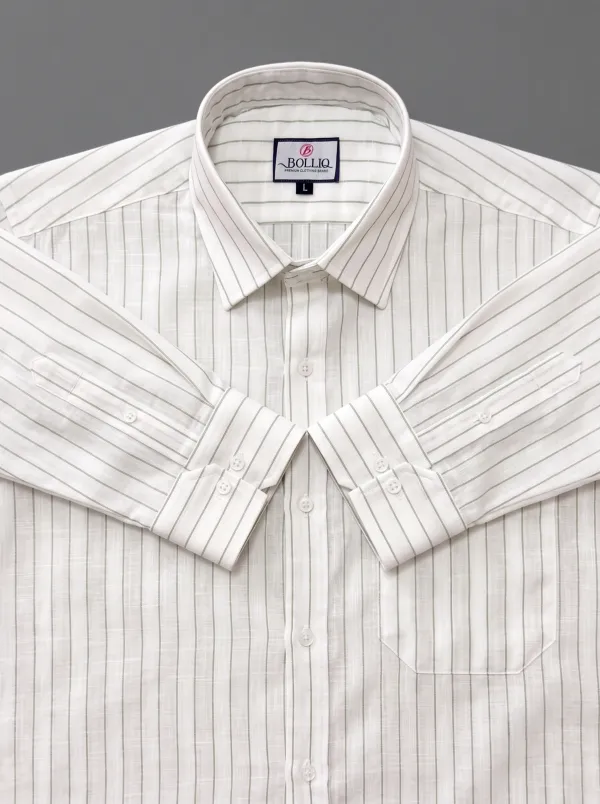 BOLLIQ_Pistachio_Stripe_100%_Cotton_Linen_Shirt
