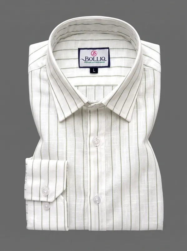 BOLLIQ_Pistachio_Stripe_100%_Cotton_Linen_Shirt
