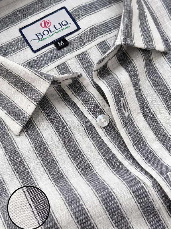 BOLLIQ_Premium_Charcoal_Grey_Stripe_100%_Cotton_Linen_Shirt