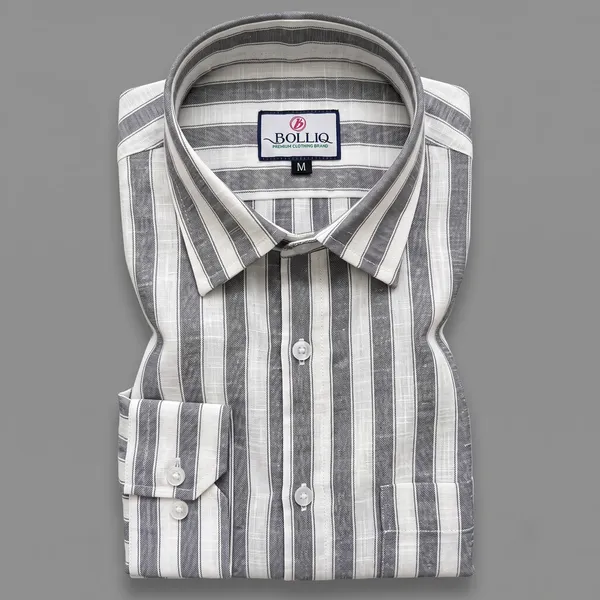 BOLLIQ_Premium_Charcoal_Grey_Stripe_100%_Cotton_Linen_Shirt