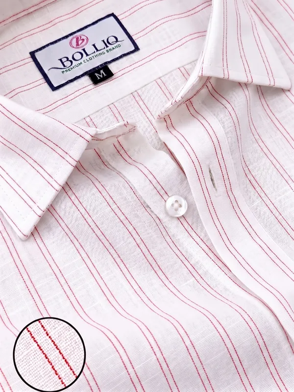 BOLLIQ_Premium_Ivory_Red_Stripe_100%_Cotton_Linen_Shirt
