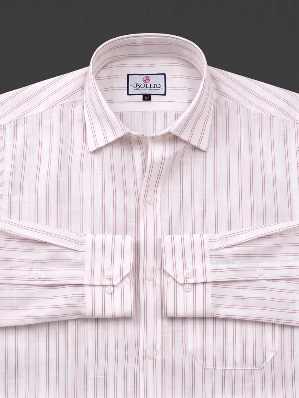 BOLLIQ_Premium_Ivory_Red_Stripe_100%_Cotton_Linen_Shirt