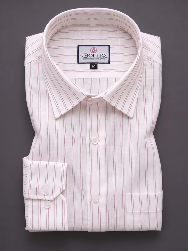 BOLLIQ_Premium_Ivory_Red_Stripe_100%_Cotton_Linen_Shirt
