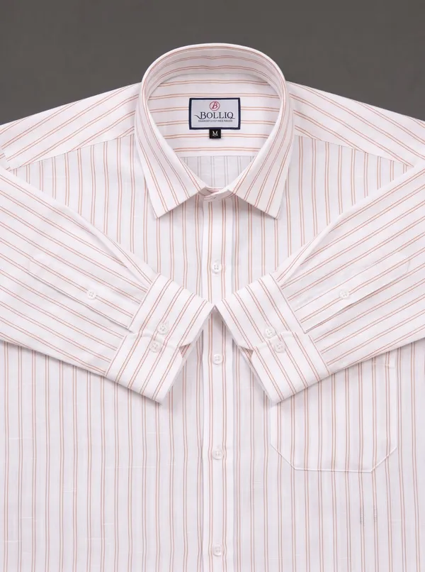 BOLLIQ_Premium_Ivory_Rust_Stripe_100%_Cotton_Linen_Shirt