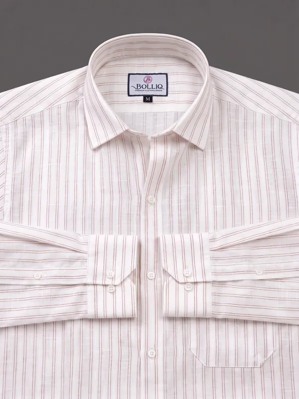 BOLLIQ_Premium_Ivory_Rust_Stripe_100%_Cotton_Linen_Shirt