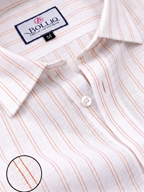 BOLLIQ_Premium_Ivory_Rust_Stripe_100%_Cotton_Linen_Shirt