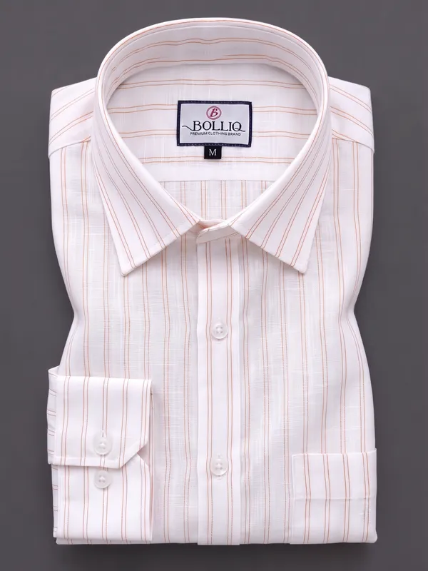 BOLLIQ_Premium_Ivory_Rust_Stripe_100%_Cotton_Linen_Shirt
