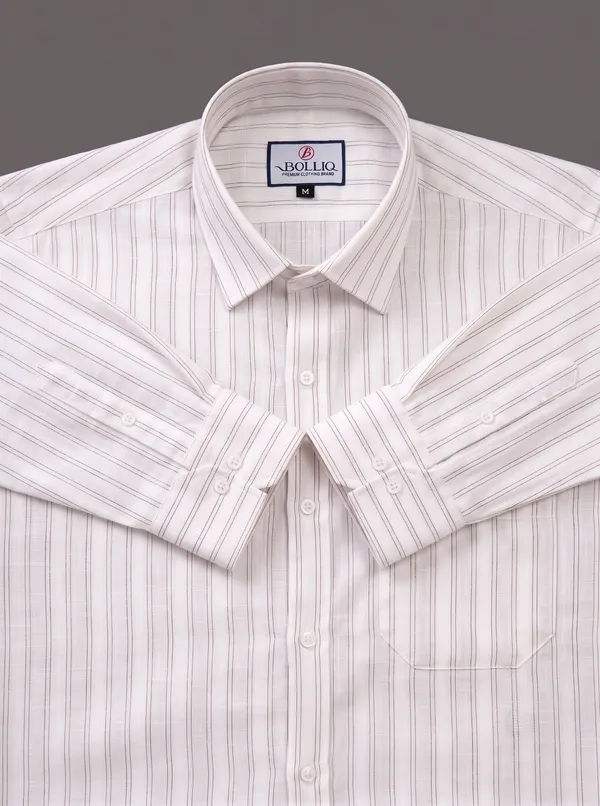 BOLLIQ_Premium_Ivory_White_Brown_Stripe_100_%_Cotton-Linen_Shirt