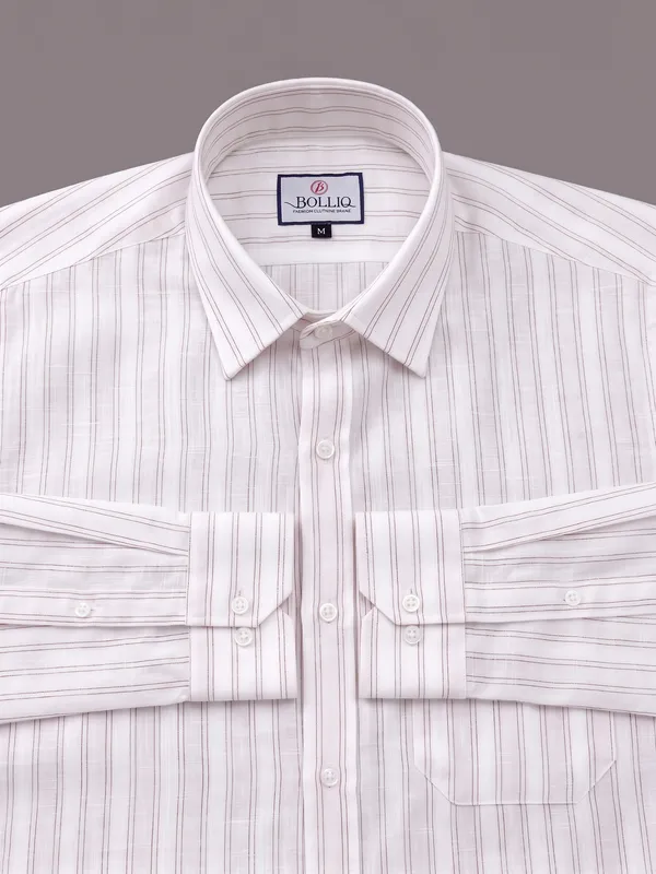 BOLLIQ_Premium_Ivory_White_Brown_Stripe_100_%_Cotton-Linen_Shirt
