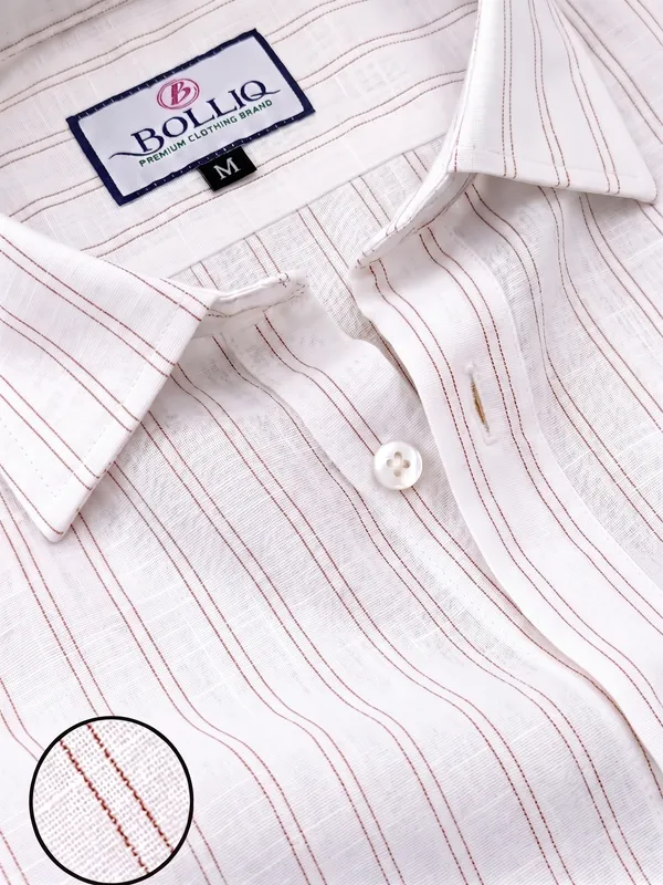 BOLLIQ_Premium_Ivory_White_Brown_Stripe_100_%_Cotton-Linen_Shirt