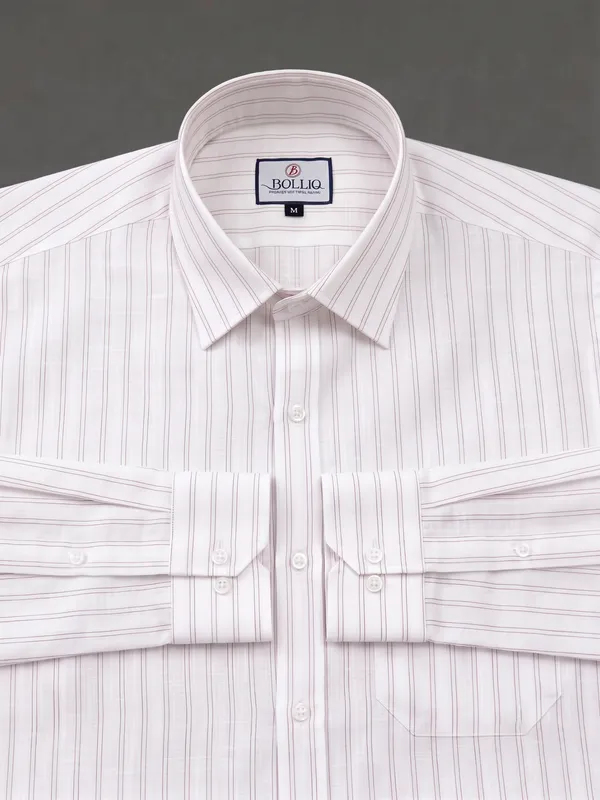 BOLLIQ_Premium_Ivory_Wine_Stripe_100%_Cotton_Linen_Shirt