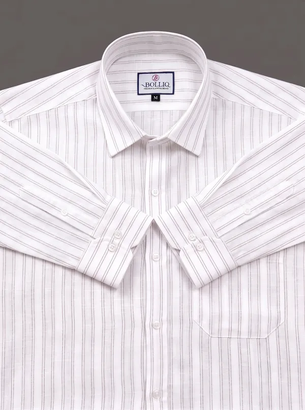 BOLLIQ_Premium_Ivory_Wine_Stripe_100%_Cotton_Linen_Shirt