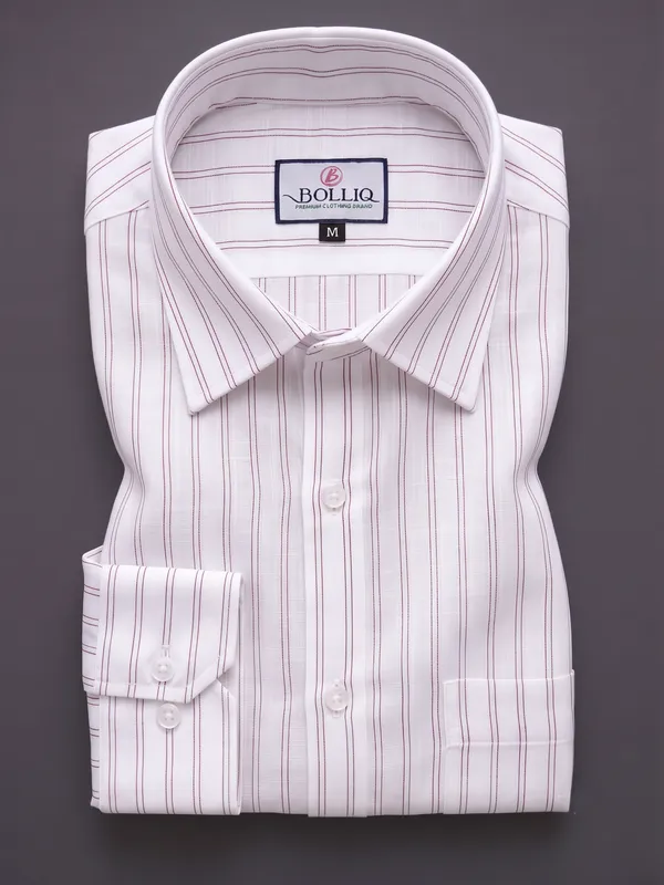 BOLLIQ_Premium_Ivory_Wine_Stripe_100%_Cotton_Linen_Shirt