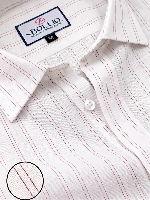 BOLLIQ_Premium_Ivory_Wine_Stripe_100%_Cotton_Linen_Shirt