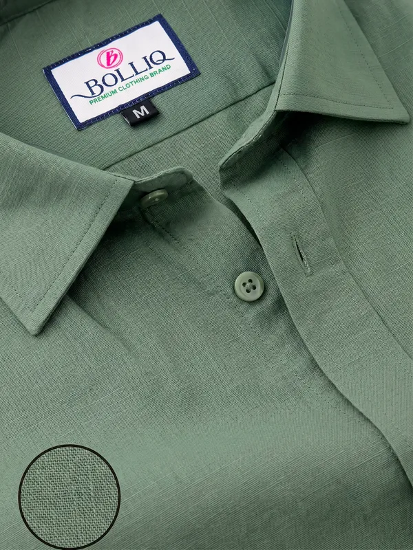 BOLLIQ_Premium_Sage_Green_100%_Cotton_Linen_Shirt