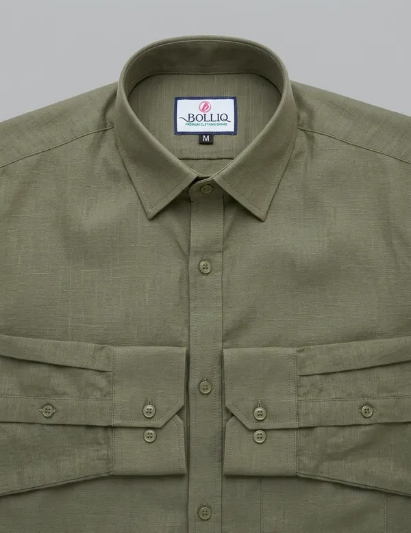 BOLLIQ_Premium_Sage_Olive_100_%_Cotton_Linen_Shirt
