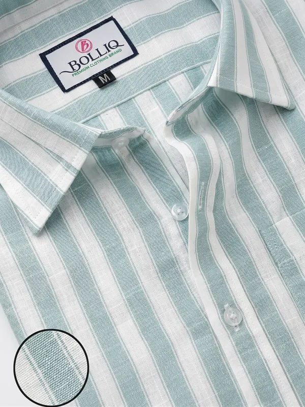 BOLLIQ_Premium_Seafoam_Green_Stripe_100%_Cotton_Linen_Shirt