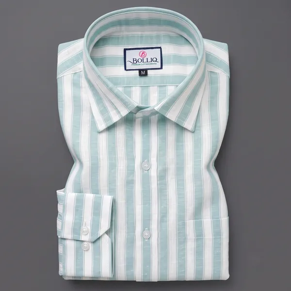 BOLLIQ_Premium_Seafoam_Green_Stripe_100%_Cotton_Linen_Shirt