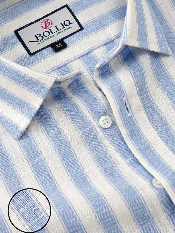 BOLLIQ_Premium_Sky_Blue_Stripe_100%_Cotton_Linen_Shirt