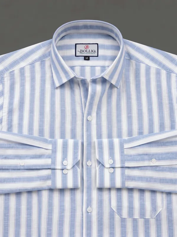BOLLIQ_Premium_Sky_Blue_Stripe_100%_Cotton_Linen_Shirt